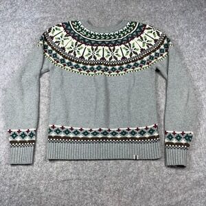 Bellfield Nordick Sweater Medium Grey Wool Fair Isle‎ Crewneck Knitted UK